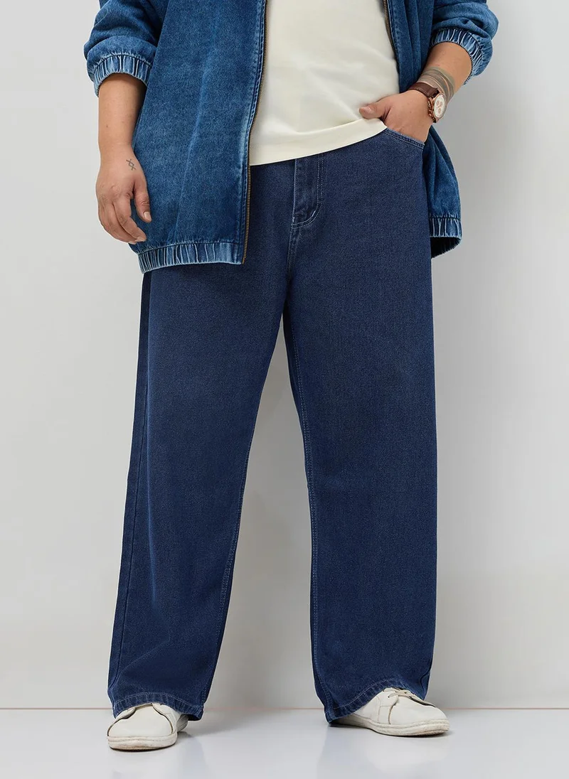 Urbano Plus Men's Blue Loose Baggy Fit Washed Denim Jeans Non-Stretchable